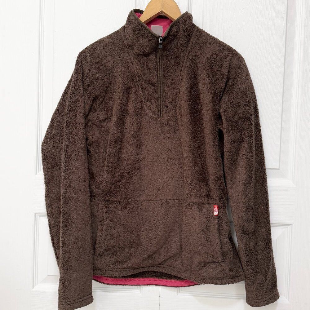 Women North Face Sweater 1/4 Zip Fleece Outdoor Jacket in Brown Size Large